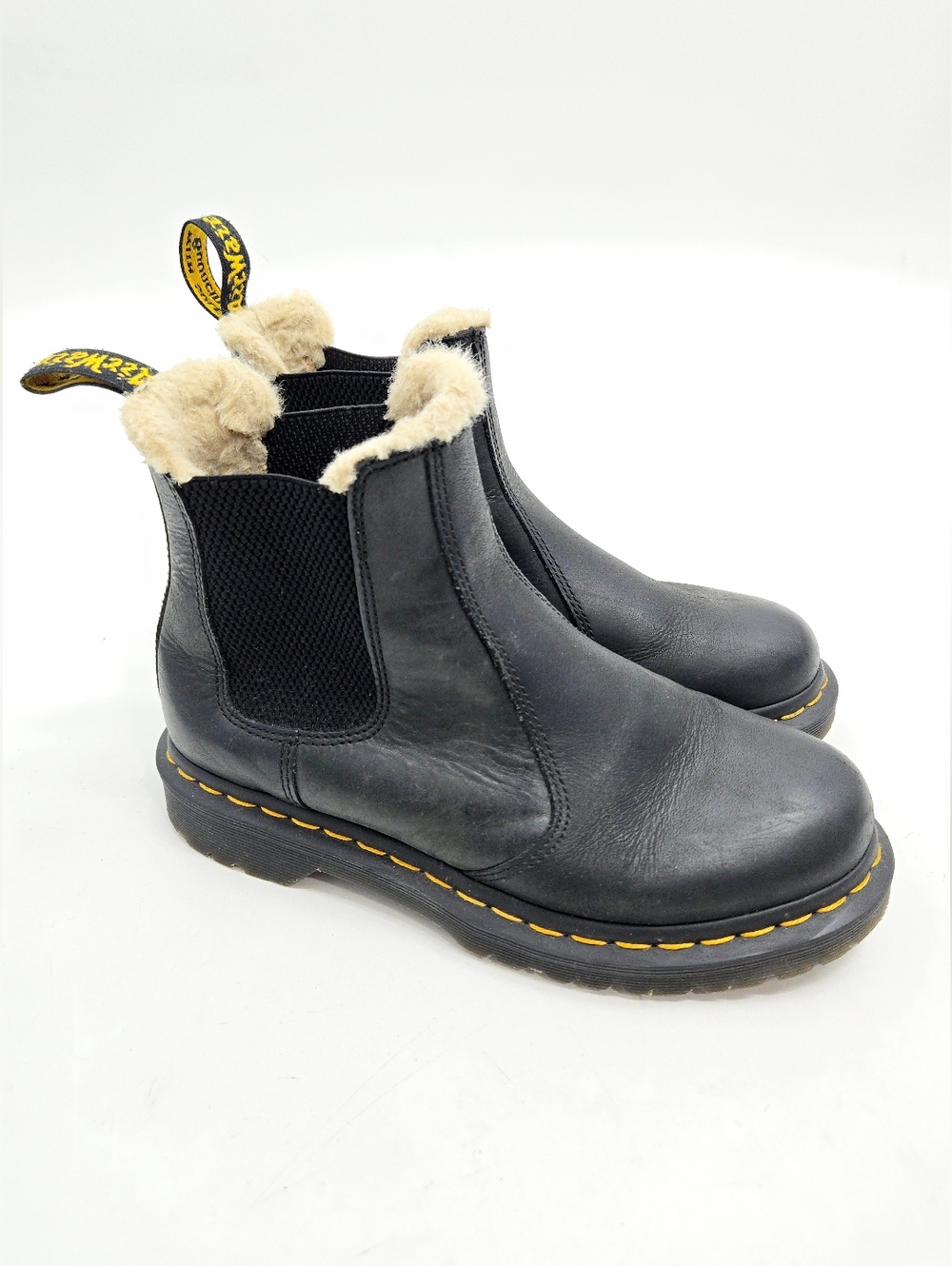 Dr. Martens‎ Black Leather Chelsea Boots Faux Shearling Trim